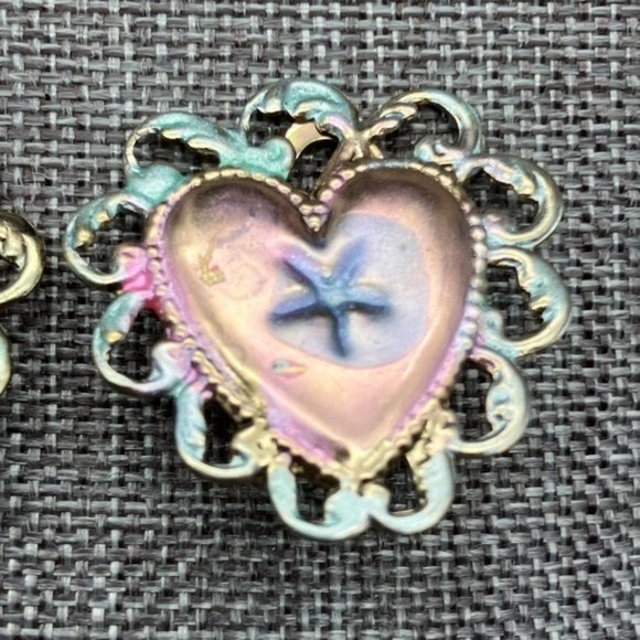 Jennifer Ashley Clip On Earrings Iridescent Heart Star Scalloped Retro Vintage - Picture 4 of 6